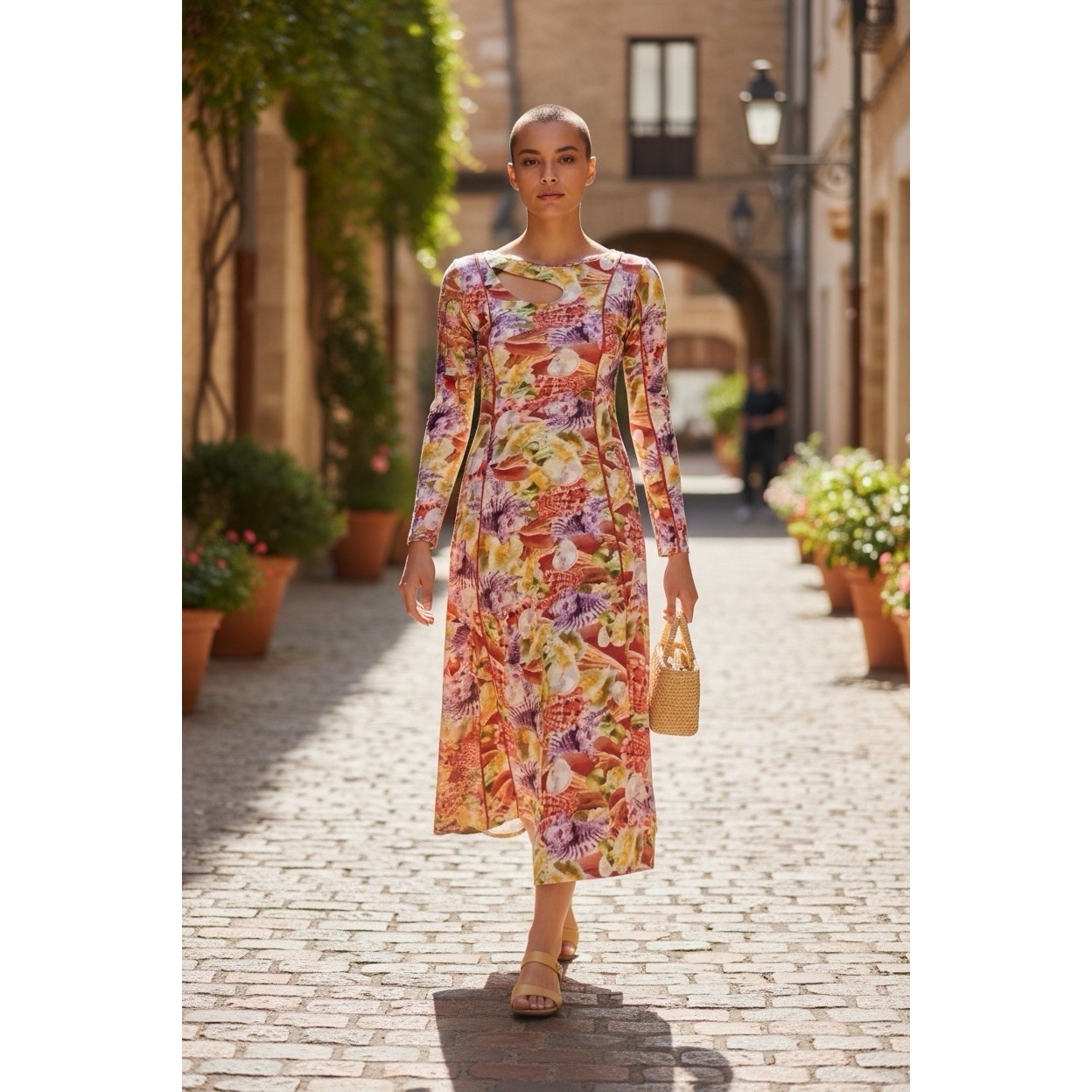Hosbjerg Denmark Funa Dress Seashell Beach Long Sleeve Print Multicolor Cutout M